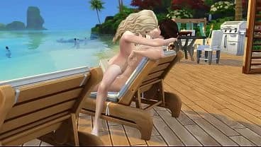 A couple in love has sex in public on the beach. The Sims 4